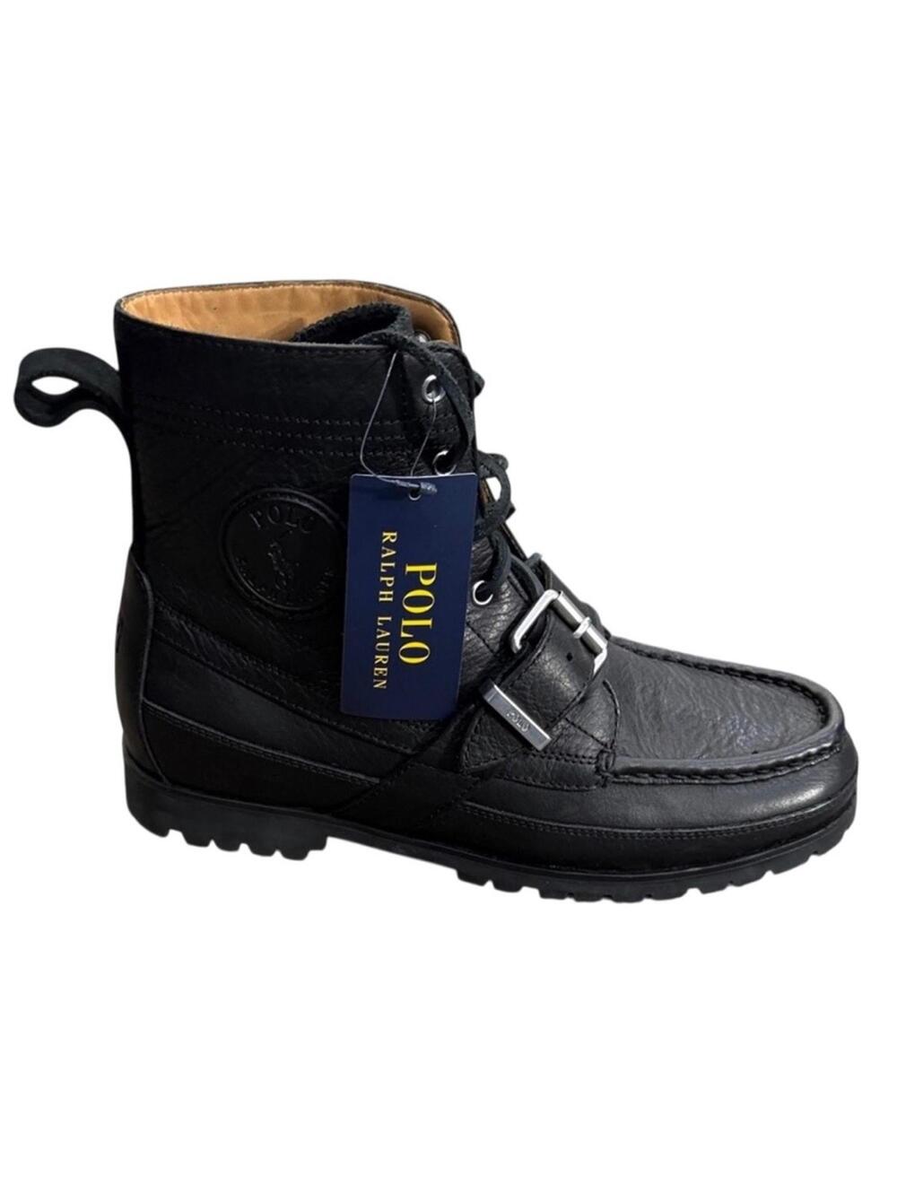 Polo by Ralph Lauren Men's Black Leather Buckle Lace-Up Boot